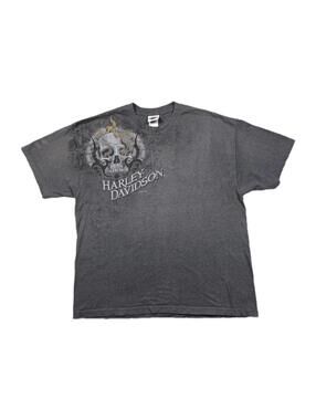 Harley Davidson Gray Flaming Skull Double Sided Graphic 2010 USA T-Shirt Mens XL